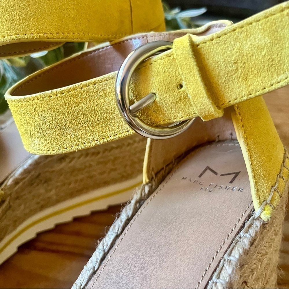 Marc Fisher Sammy Yellow Suede Espadrille Wedge Platform Sandel 9.5 NWOB - Picture 6 of 16